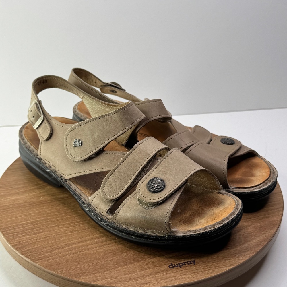 Finn Comfort Tan Leather Adjustable Strap Sandals